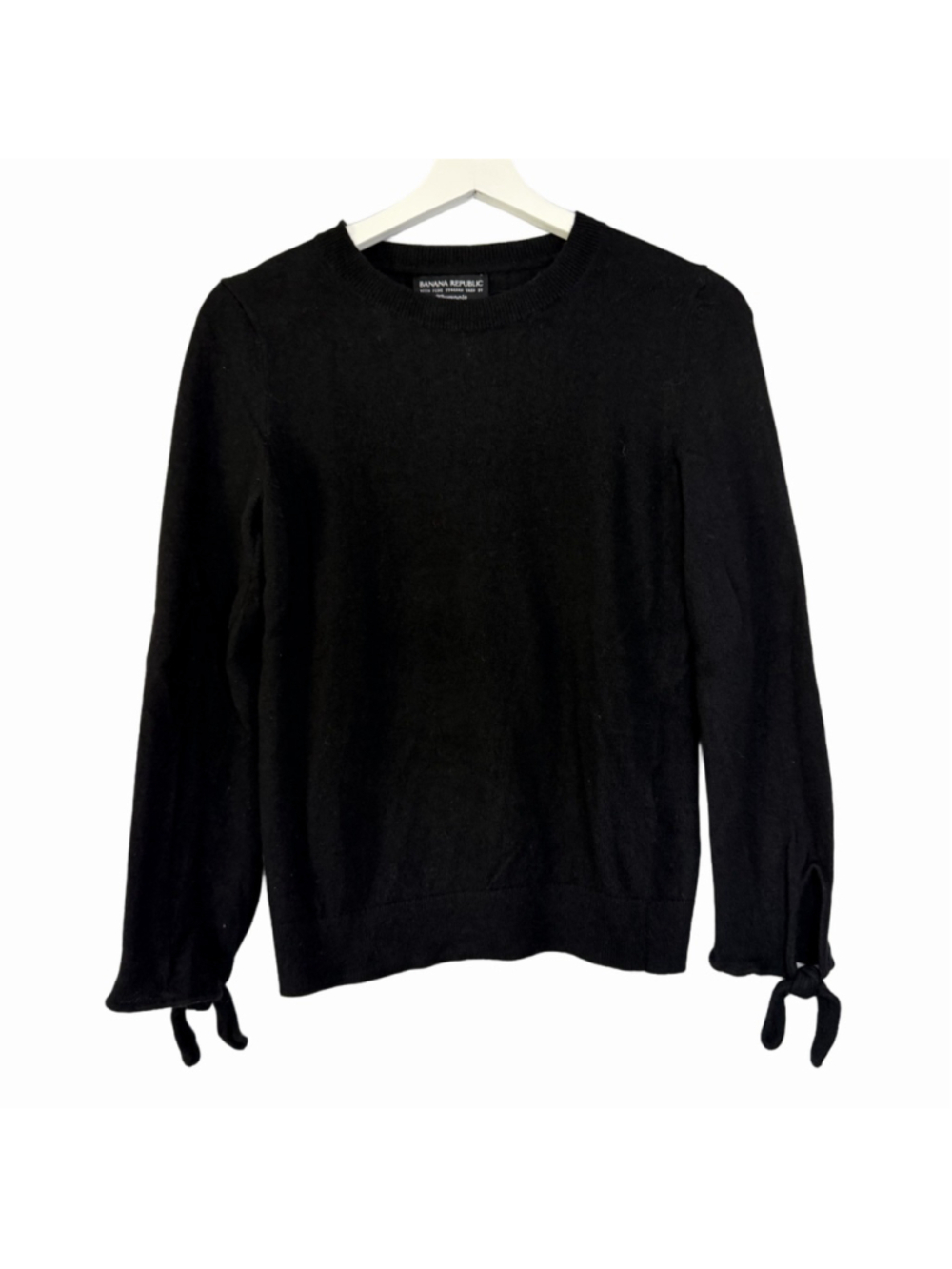 Banana Republic Black Filpucci Italian Merino Wool Bow Cuff Sweater Petite Small